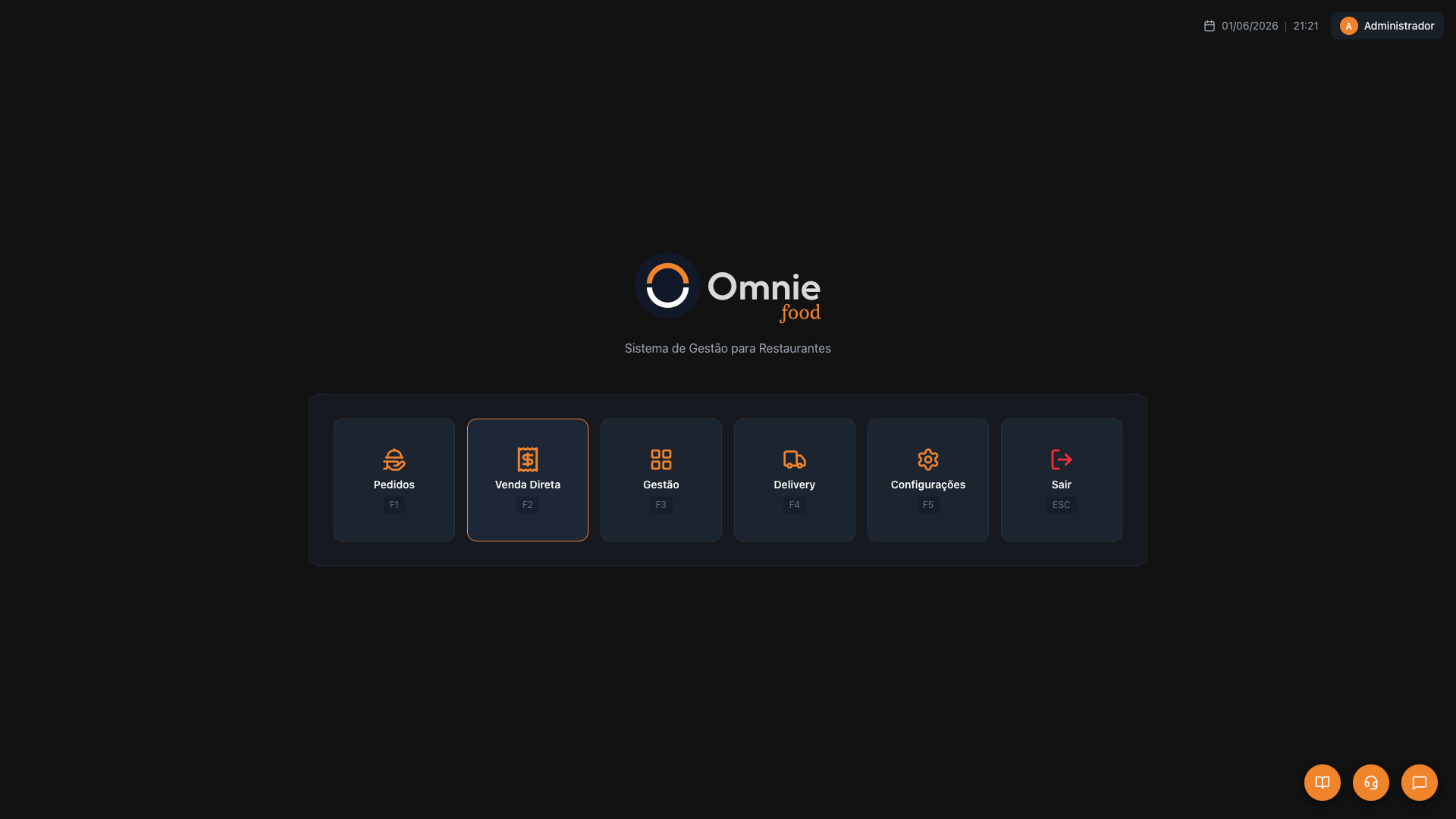 Tela inicial do Omnie Food — Plano Starter